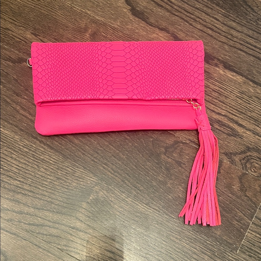 Gigi NYC pink leather fold over clutch